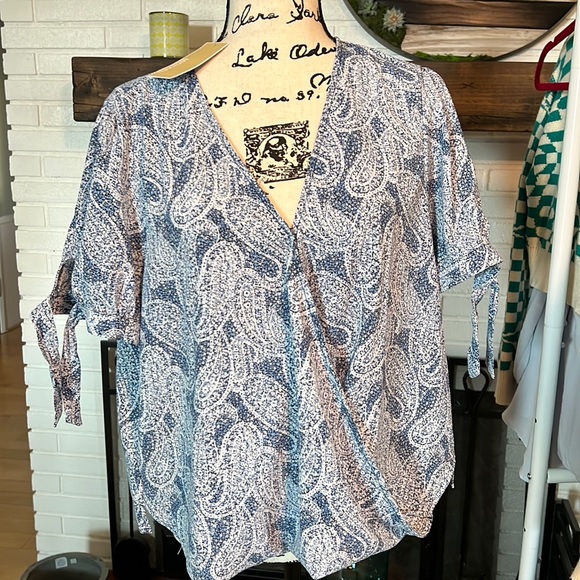 Michael Kors Womens Metallic Paisley Wrap Top White Size X Large